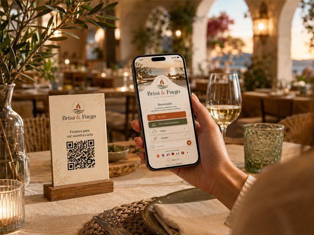 Cliente escaneando QR en restaurante